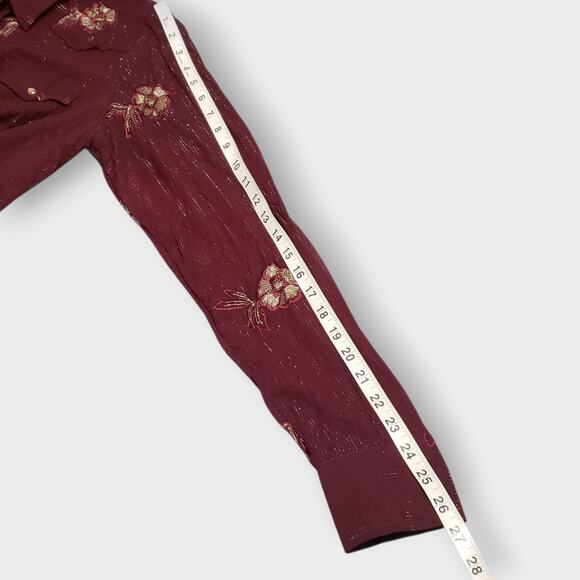 Roper Womens Purple Floral Embroidered Metallic Sheer Pearl Snap Button Shirt Lg - Picture 13 of 15